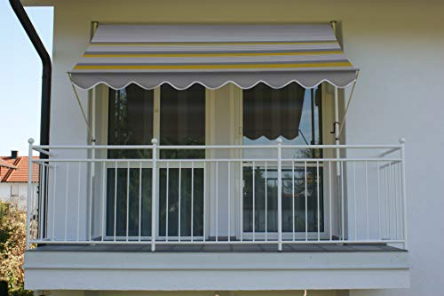 ANGERER Klemmmarkise Exklusiv weiß-grau-gelb, 150 cm | Markise für Sonnenschutz, Montage ohne Bohren, ideale Balkonmarkise für Mietwohnungen, Made in Germany, waschbarer Stoff