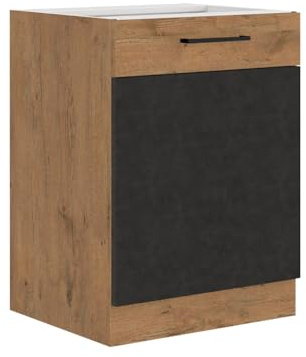 Mirjan24 Küchenschränke Woodline Unterschrank Hängeschrank Spülenunterschrank Herdumbauschrank Geschirrspülerblende Küchenzeile (Eiche Lancelot/Matera, Unterschrank 60 D 1F BB)