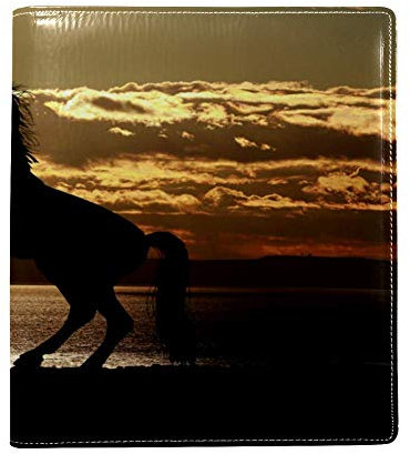 EZIOLY Pferd, Sonnenuntergang und Meer, dehnbar, passend für die meisten Hardcover-Lehrbücher bis zu 22,1 x 16 cm, selbstklebendes Material, für Schulbücher, waschbar und wiederverwendbar