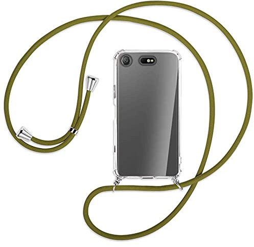 mtb more energy® Handykette kompatibel mit Sony Xperia XZ1 Compact (4.6'') - Khaki - Smartphone Hülle zum Umhängen - Anti Shock Full TPU Case