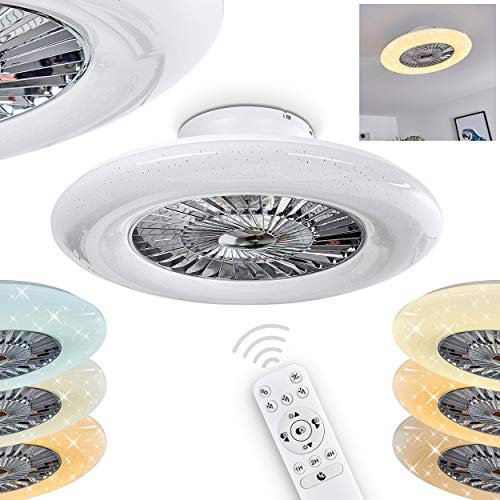hofstein Ventilador de techo LED Petrovac de metal/plástico en blanco, lámpara de techo LED, 40 vatios, Ø 59,9 cm, 3000 lúmenes, 3000-6500 K, temporizador, óptica de cielo estrellado