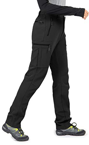 Wespornow Women's-Fleece-Lined-Hiking-Pants Snow-Ski-Pants Water-Resistance-Outdoor-Softshell-Insulated-Pants for Winter (Black, Large)