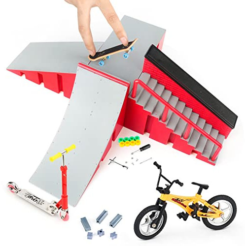 CS COSDDI Finger Skateboard und Rampe Zubehör Set, Fingerboard Skate Park Spielzeug Set, DIY Montage Skate Park Kit Fingerspielzeug Mit Rampe Parks Für Fingersportarten, Geschenk Für Kinder (C)