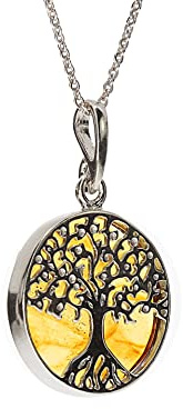 Artisana-Schmuck Ciondolo ambra, piccolo albero della vita, in ambra e argento sterling 925/000 rodiato, Argento sterling 925/000 rodiato ambra baltica, Ambra