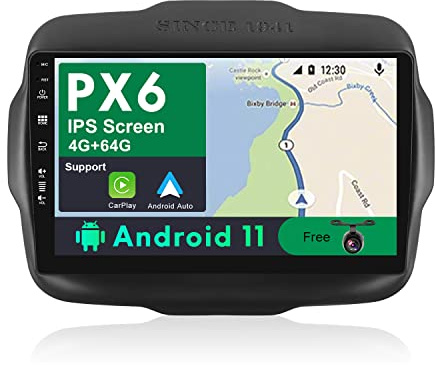 JOYX Android 10 Bilradio för Jeep Renegade (2015-2018) - [4G+64G] - Gratis Canbus-kamera - 9 tum - 2 DIN - Stöd Dab ratt Bluetooth WLAN Carplay 4G HDMI 4K-Video AHD-kamera Android Auto