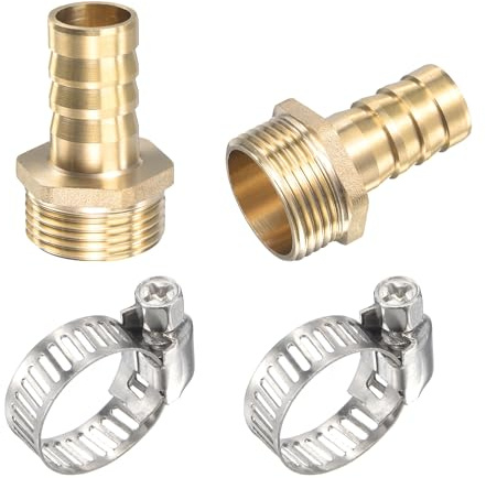 sourcing map Raccord Cannelé Laiton Tuyau Barbelé Droit 16mm x G3/4 Mâle Filetage Tuyau Connecteur avec Acier Inoxydable Tube Pince Paquet de 2