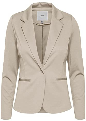 ICHI IHKATE BL Damen Blazer Kurzblazer Jacke Ein-Knopf-Blazer mit Stretch und Reverskragen, Größe:L, Farbe:Doeskin (151308)