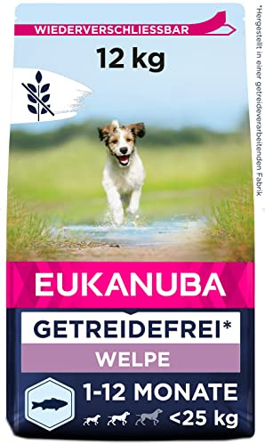 Eukanuba Valpfoder spannmålsfritt med fisk för små och medelstora raser – torrfoder utan spannmål för juniorhundar, 12 kg