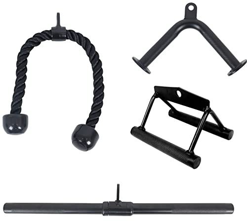 BalanceFrom Powergainz Tricep Press Down Cable Attachment, LAT Pulldown Attachment, Weight Machine Accessories, V Handle Tricep Rope, Rotating Bar, V-Shaped Bar Black
