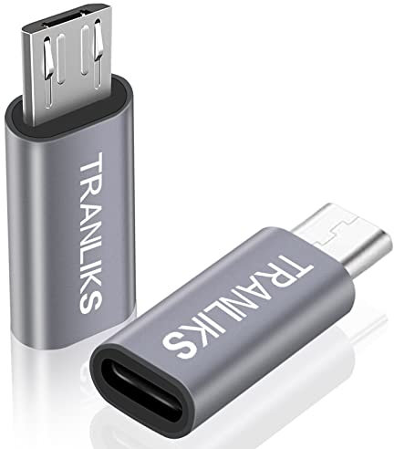 TRANLIKS Adaptador de Micro USB a Lightning, Paquete de 2 Adaptadores de Lightning (Hembra) a Micro USB (Macho) Solo para Carga, no se admiten Auriculares - Gris