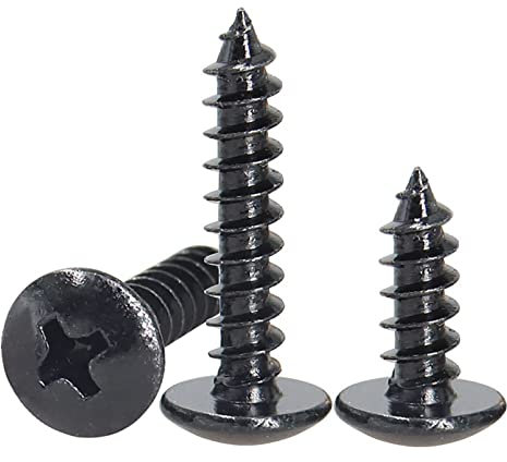 FandWay 125Pcs Self Tapping Screws Black,M3 Small Wood Screws Assortment,Truss Head Self Drilling Screw,Round Head Sheet Metal Screw Phillips/Cross Drive for DIY WoodWork Repairs.