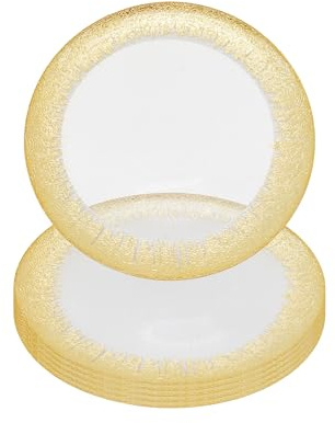 WedDecor 13 Clear Glass Charger Plate with Gold Trim, 6pcs | Centerpiece Polypropylene Presentation Plate Set Dinner Table Decorations Weddings Christmas Dining Parties Tableware