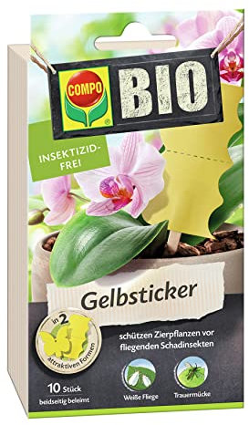 COMPO BIO Gelbsticker, Leimfalle, Ideal als Fliegenfalle, Inklusive Holzstäbe, Insektizid-frei, 10 Stück