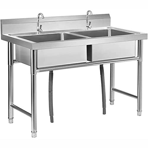 Lavello commerciale da appoggio Lavello da cucina Lavello da cucina ristorante in acciaio inox Lavabo da esterno vasca singola Lavello per lavaggio verdure con rubinetto,100X50X80CM