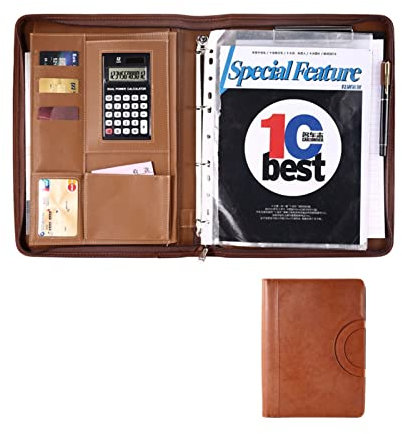 Schreibmappe A4 Konferenzmappe Geschäfts Dokumentenmappe Leder Businessmappe Ringbuch Mappe Mit Reißverschluss Aktenmappe Organizer Für Damen Herren (Color : Brown)
