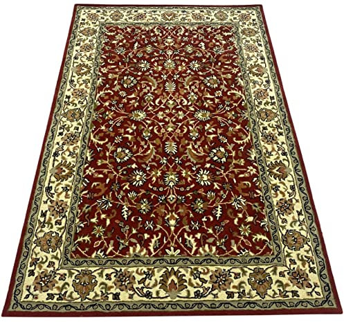 Orientmatta röd matta 100 % ull herati kompatibel med brun beige handtuftad handvävd