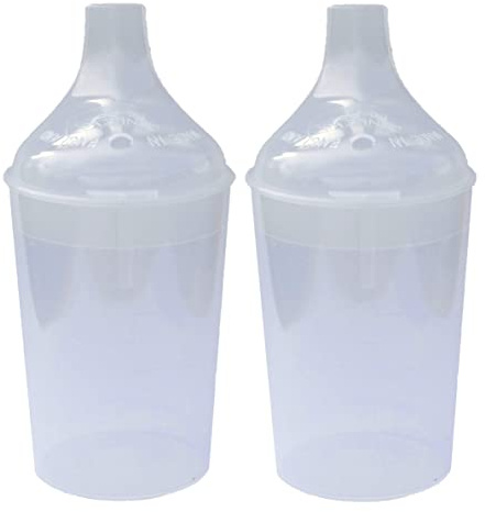 Lizzyoftheflowers 2 Pack - Clear, Wide Spout, Feeding Beakers. 200ml with Graduated Measurements and Controllable Flow Lid - Re-usable Product, Microwave Safe & Spill-Proof