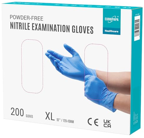 EUROPAPA® 200x Einweghandschuhe Nitrilhandschuhe puderfrei Untersuchungshandschuhe EN455 EN374 latexfrei Einmalhandschuhe Handschuhe in Gr. S, M, L & XL verfügbar (XL, Ocean Blau)