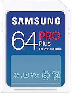 Samsung Pro Plus Tarjeta de Memoria SD (MB-SD64S/EU), 64 GB, UHS-I U3, Full HD y 4K UHD, 180 MB/s, Lectura de 130 MB/s, Escritura para cámaras réflex y cámaras de Sistema (2023)