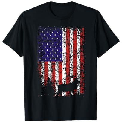 Hunter Deer Forest US Flagge Amerika Jagd Patriot Dad Retro T-Shirt