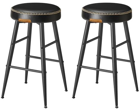 VASAGLE EKHO Collection - Bar Stools Set of 2, Counter Height Bar Stools, Kitchen Counter Stools, Mid-Century Modern Backless Counter Stools, 24.8-Inch Tall, Kitchen Island Home Bar, Ink Black