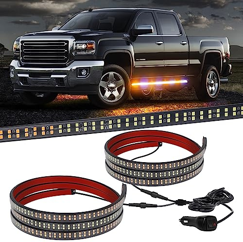 XRIDONSEN 2PCS 70 inch Truck Strobe Lights Strip 864 LED Emergency Running Board Lights Amber White Flashing Warning Hazard Caution Safety Light Waterproof for Plow Trucks Construction Vehicles Pickup