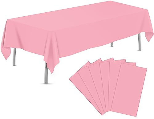 tujol Pink 6 Pack Plastic Table Cloth 54 x 108, Disposable Tablecloths Rectangle Table Cover, Plastic Tablecloths for Parties
