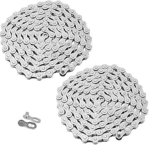 HEIHAK 2 Pack 6/7/8-Speed Bicycle Chain, 1/2 x 3/32 Inch 116 Links High Strength Bike Derailleur Chain for Road Mountain Cycling, Sliver