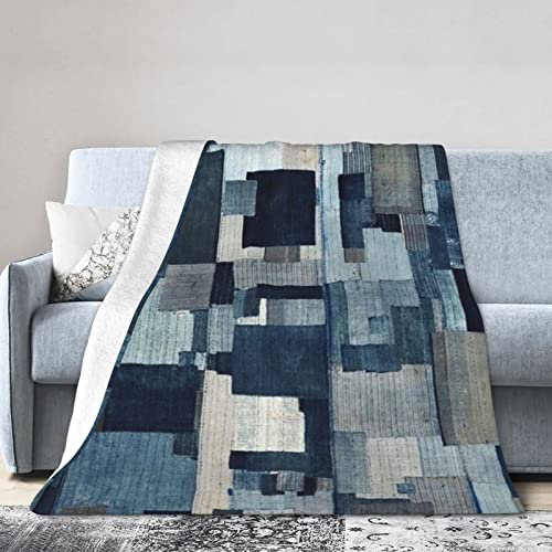 Plaids Couverture Jeans Denim Patchwork avec Style, Couvre Lit Légère Couverture Lit Microfibre Couverture Plaid pour Chambre Pièces Lit 125X150cm