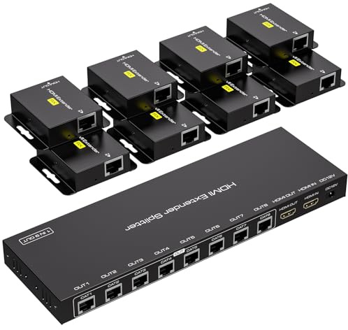 1X8 HDMI Splitter Extender,50M Network Cable Extender 1 in 8 out Over CAT5e/6 & POC(With EDID management)