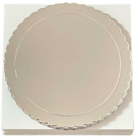 Decoracion Dulce - Pack de 5 Bases Extrafuertes de 25cm x 3mm de Color Plata y 5 Cajas para transportar tartas de 25.4 x 25.4 x 15cm de altura
