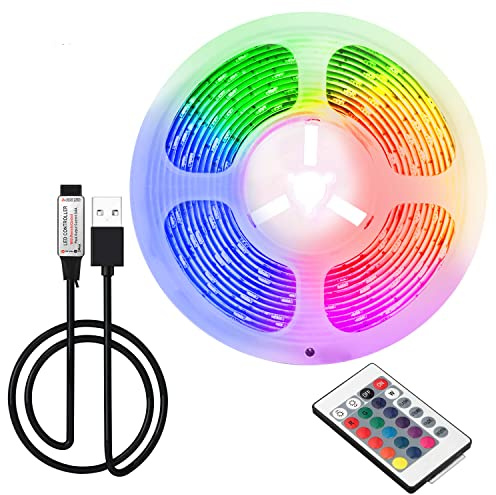 ruimeimei Striscia LED USB, decorazione fai da te per interni, per retroilluminazione TV, 16 colori 5050 LED, telecomando a 24 tasti 5M