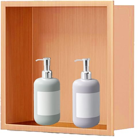 Nicchia per Doccia, Nicchia Doccia Incasso - Parete Attrezzata, Mensole Senza Foratura per Parete - Acciaio Inox (Colore : Rose gold, Size : 320x320x125mm)