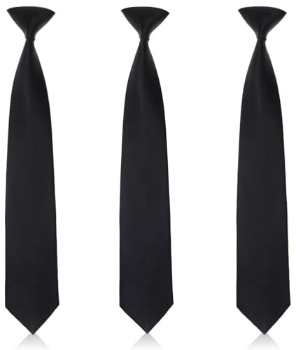 FUIPVGI 3 Pièces Cravate Noir à Clipser pour Homme, Cravates à Clipser, Cravate d'affaires Formelle et de Remise des Diplômes (Noir)