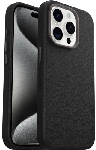 OtterBox Symmetry Series Cactus Leather MagSafe Hülle für iPhone 15 Pro, stoßfest, sturzsicher, dünne Schutzhülle, 3X mehr Stürze als nach Militärstandard, Schwarz