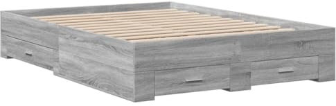 vidaXL Bettgestell, Bett mit Schubladen, Bettrahmen mit Sperrholzlatten, Doppelbett für Schlafzimmer, Schubladenbett, Grau Sonoma 120x200cm Holzwerkstoff