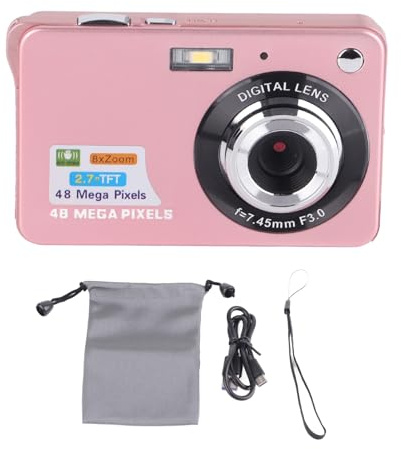 LOCADENCE 4K Digitalkamera, 48 MP Digitalkamera für Kinder, 8 Fach Zoom Anti Shake Vlogging Kamera mit 2,7 Zoll Bildschirm, Tragbare Taschenkamera für Teenager, Studenten (Rosa)