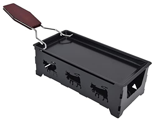 Mini Cheese Raclette Grill Black Handle Rectangular Bakeware Cheese Baking Tool for Anywhere Mahogany Iron