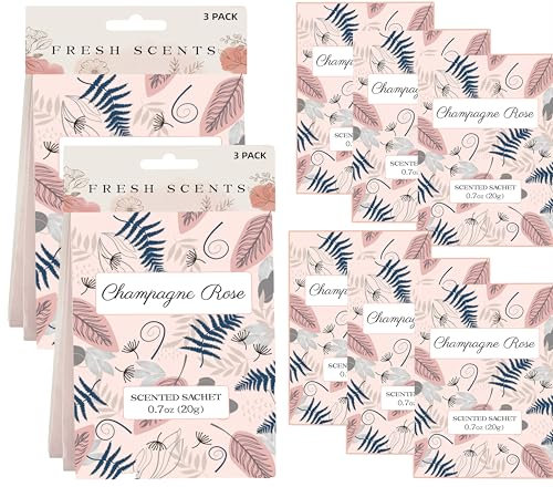 ZINQATUN XL Rose Wardrobe Fresheners Hanging Sachets - 6 Pack| Vermiculite & Natural Essential Oil | Long-Lasting Scented Sachets for Wardrobes, Cars, Drawers| Home Fragrance UK