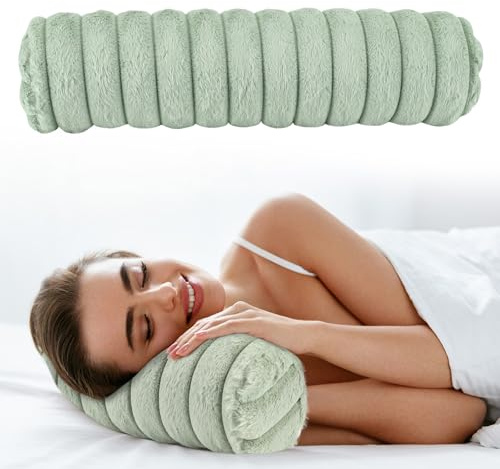 Beatvive Round Cervical Roll Cylinder Bolster Pillow, Cervical Neck Roll Sponge Pillow, Faux Fur Cylinder Pillows, Neck Pillow for Sleeping for Head, Neck, Back, and Legs (Green)