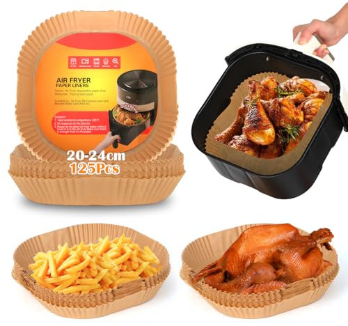 Lot de 125 feuilles de papier sulfurisé rectangulaires pour friteuse à air chaud, 20 x 24 cm, papier parchemin carré non blanchi et antiadhésif pour friteuse à air chaud, four, micro-ondes, vapeur