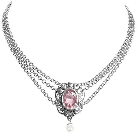 Moschen-Bayern Trachtenschmuck Dirndlschmuck Damen Kropfband Tracht Perlen Kropfkette Trachtenkette Dirndlkette Weiß Silber Rosa