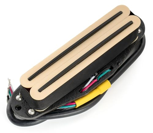 Musiclily Pro ST-DPHA Alnico 5 Rail Blade Humbucker Tonabnehmer im Single Coil Format Pickup 13,2K Super Distortion für Strat Style E-Gitarre, Creme Korpus Schwarzer Rail