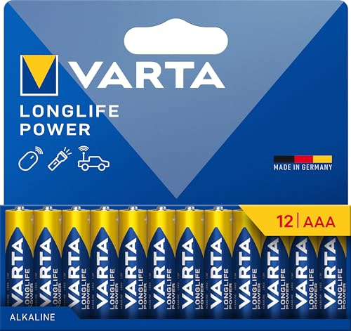 VARTA Batterien AAA, 12 Stück, Longlife Power, Alkaline, 1,5V, ideal für Spielzeug, Funkmaus, Taschenlampen, Verpackung zu 90% recycelt, Made in Germany | LR03 mit 1,5 V, Made in Germany, bis 10 Jahre lagerfähig, für Spielekonsole, Zahnbürste, Maus, Controller oder Taschenlampe