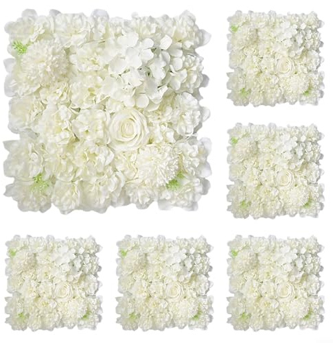 Lot de 6 fleurs artificielles pour décoration murale de mariage, panneaux muraux de fleurs artificielles, fleurs d'hortensias en soie 3D (blanc)