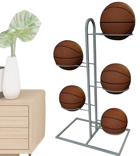 Bollförvaringshållare, vertikal bollhylla – vertikal garagebollförvaring med 5 nivåer, sportutrustning, basketarrangör-stativ, sportbollsorganisatör-ställ, basketställ för sovrum,, Vit, se