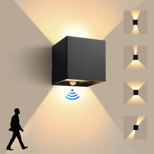 KYOTECH 12W LED Aussenlampe mit bewegungsmelder IP65 Außenlampe Innen/Aussen Auf und ab Einstellbarer Lichtstrahl 3000K Warmweiß Aussenlampe Wand mit Touch-Schalter Wandlampe Wohnzimmer Garten Schwarz