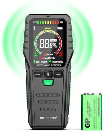 RDINSCOS Pinless Feuchtigkeitsmesser, nicht-invasives Feuchtigkeitsmessgerät für Wände, Feuchtigkeitsmesser, mit Farbdisplay, Feuchtigkeitstester für Wände, Holz, Brennholz, Wohnwagen, Beton (MT28C)