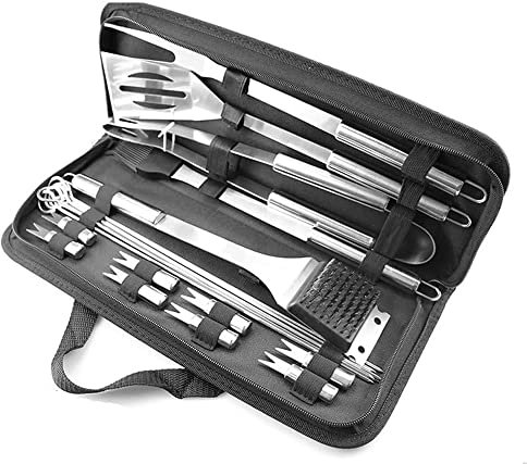 NNBDEY 20-teiliges BBQ-Grillset mit 4-in-1-Spatel, Edelstahlspießen, Reinigungsbürste aus Stahldraht, Grillzange und Maiskolbenhalter, Grillzubehör und Utensilienpaket