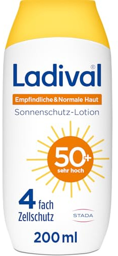 Ladival Empfindliche & Normale Haut Sonnencreme LSF 50 Körper, Lotion 200ml | Mit Hyaluronsäure, wasserfest, 4-fach Zellschutz, korallenfreundlich, für Strand & Sport, recycelbare Verpackung